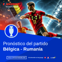 La Imagen Muestra A Jugadores De Los Equipos De Bélgica Y Rumanía En Acción En Un Estadio Iluminado Y Lleno De Espectadores. En La Parte Inferior, Dentro De Un Recuadro Azul, Se Lee El Texto 