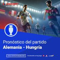 La Imagen Muestra A Jugadores De Los Equipos De Alemania Y Hungría En Acción En Un Estadio Iluminado Y Lleno De Espectadores. En La Parte Inferior, Dentro De Un Recuadro Azul, Se Lee El Texto 