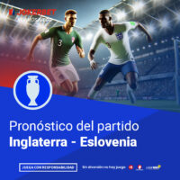La Imagen Muestra A Jugadores De Los Equipos De Inglaterra Y Eslovenia En Acción En Un Estadio Iluminado Y Lleno De Espectadores. En La Parte Inferior, Dentro De Un Recuadro Azul, Se Lee El Texto 