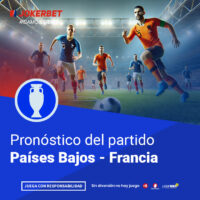 La Imagen Muestra A Jugadores De Los Equipos De Países Bajos Y Francia En Acción En Un Estadio Iluminado Y Lleno De Espectadores. En La Parte Inferior, Dentro De Un Recuadro Azul, Se Lee El Texto 