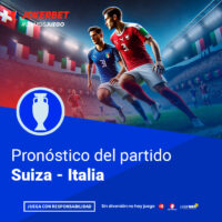La Imagen Presenta A Jugadores De Los Equipos De Suiza E Italia Compitiendo En Un Estadio Lleno De Espectadores. En La Parte Inferior, Dentro De Un Recuadro Azul, Se Lee El Texto 