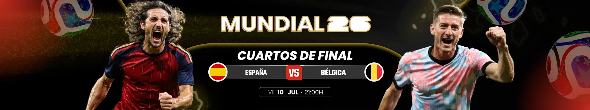 Cuotas y pronósticos del partido de fútbol España vs Bélgica de cuartos de final del Mundial 2026 en Jokerbet.es