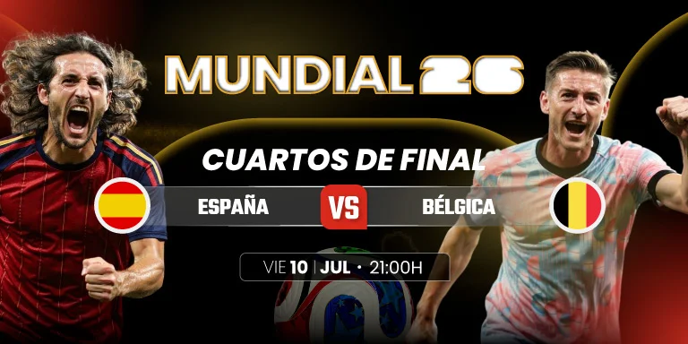 Cuotas y pronósticos del partido de fútbol España vs Bélgica de cuartos de final del Mundial 2026 en Jokerbet.es
