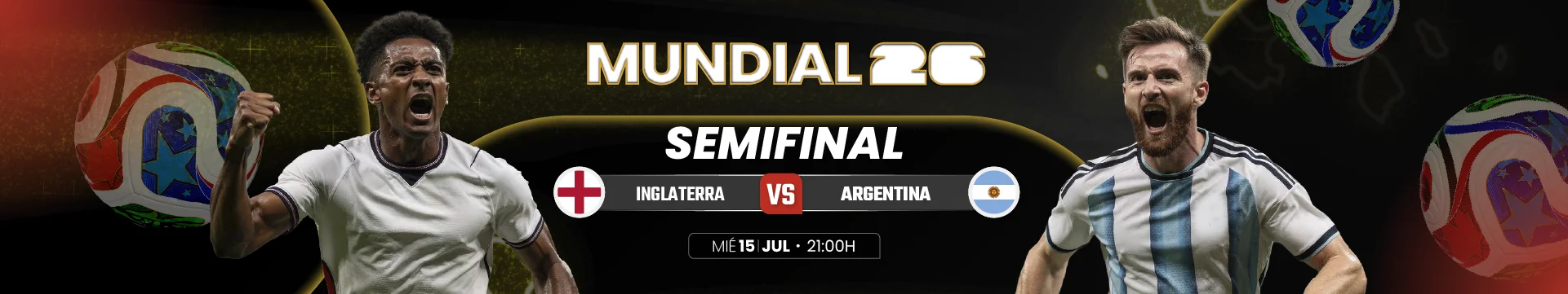 Cuotas y pronósticos del partido de fútbol Inglaterra vs Argentina de semifinales del Mundial 2026 en Jokerbet.es