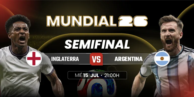 Cuotas y pronósticos del partido de fútbol Inglaterra vs Argentina de semifinales del Mundial 2026 en Jokerbet.es