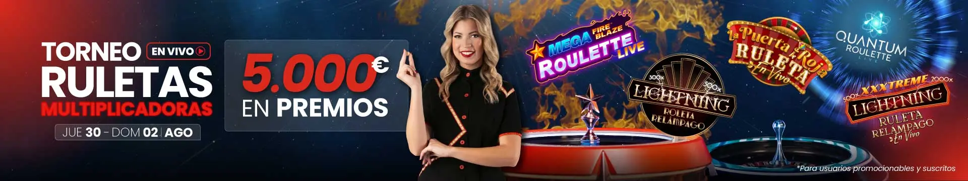 torneo de ruletas multiplicadoras en el casino live de JOKERBET