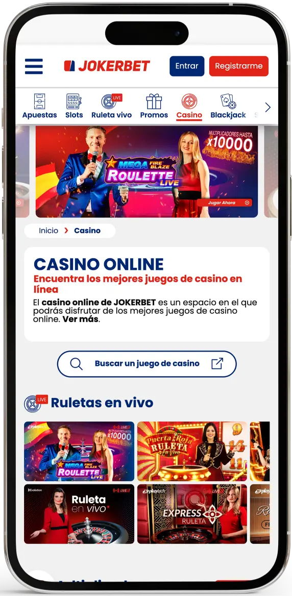 Página de casino online de JOKERBET en un teléfono móvil