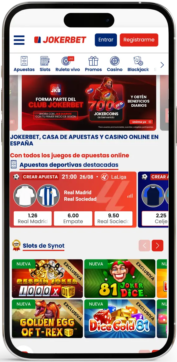 Página de inicio de JOKERBET en un teléfono móvil