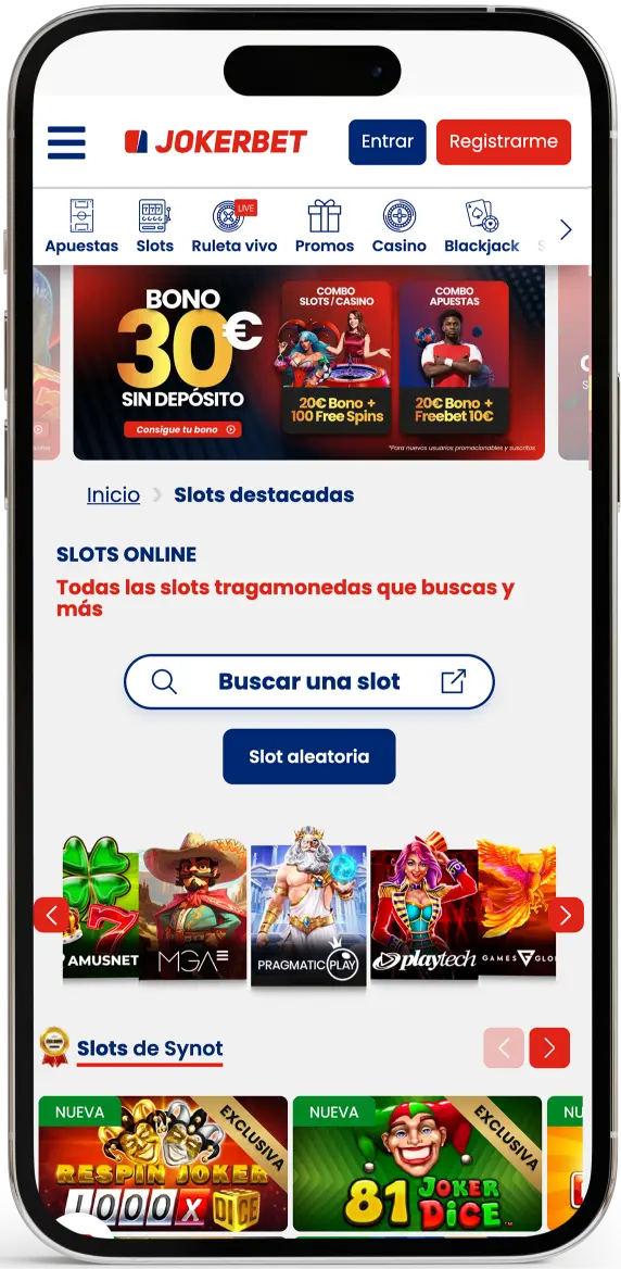 Página de slots de JOKERBET en un teléfono móvil