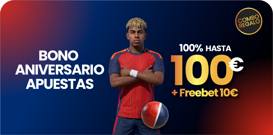 Bono de aniversario para apuestas deportivas: Freebet de 10€ y 100% extra