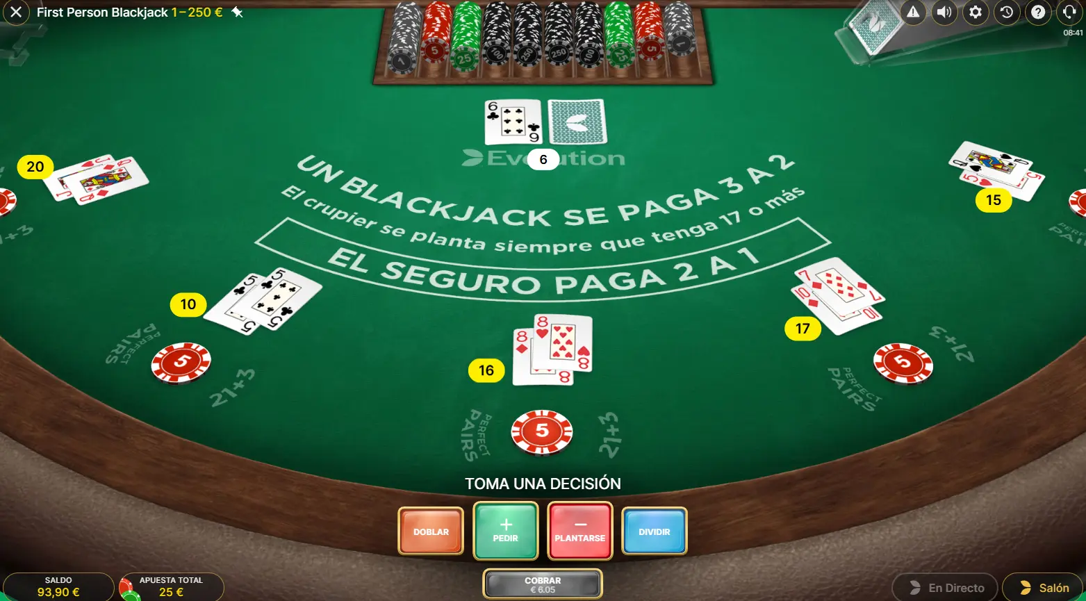 blackjack multihand hasta 5 manos