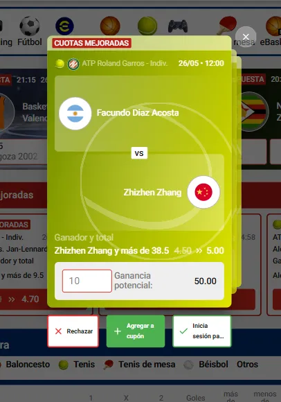 Botón central Match Bet