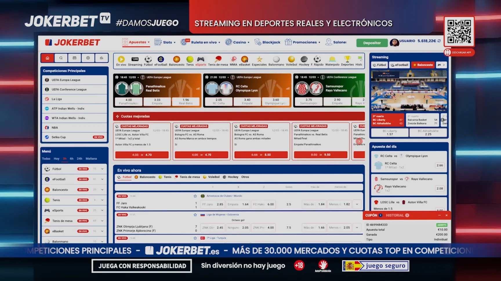 Evento deportivo con apuestas disponibles en JOKERBET